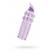 Гелевая фиолетовая насадка с шариками, шипами и усиком - 11 см. - Toyfa Basic - в Волгограде купить с доставкой