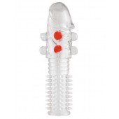 Гелевая прозрачная насадка с шариками и шипами - 14 см. - Toyfa Basic - в Волгограде купить с доставкой