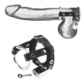 Утяжка на пенис на замочке Duo Cock And Ball Lock - BlueLine - купить с доставкой в Волгограде