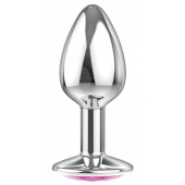Малая серебристая анальная пробка Diamond Pink Sparkle Small с розовым кристаллом - 7 см. - Lola Games - купить с доставкой в Волгограде