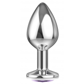 Большая серебристая анальная пробка Diamond Purple Sparkle Large с фиолетовым кристаллом - 8 см. - Lola Games - купить с доставкой в Волгограде