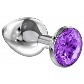 Большая серебристая анальная пробка Diamond Purple Sparkle Large с фиолетовым кристаллом - 8 см. - Lola Games - купить с доставкой в Волгограде