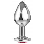 Большая серебристая анальная пробка Diamond Red Sparkle Large с красным кристаллом - 8 см. - Lola Games - купить с доставкой в Волгограде