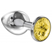 Большая серебристая анальная пробка Diamond Yellow Sparkle Large с жёлтым кристаллом - 8 см. - Lola Games - купить с доставкой в Волгограде