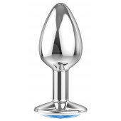 Малая серебристая анальная пробка Diamond Light blue Sparkle Small с голубым кристаллом - 7 см. - Lola Games - купить с доставкой в Волгограде