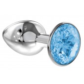 Малая серебристая анальная пробка Diamond Light blue Sparkle Small с голубым кристаллом - 7 см. - Lola Games - купить с доставкой в Волгограде