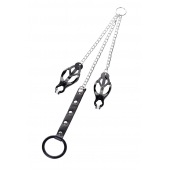 Черно-серебристые зажимы для сосков с кольцом для пениса TOYFA Metal - ToyFa - купить с доставкой в Волгограде