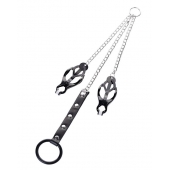 Черно-серебристые зажимы для сосков с кольцом для пениса TOYFA Metal - ToyFa - купить с доставкой в Волгограде