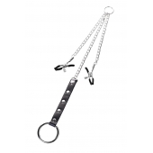 Серебристо-чёрные зажимы для сосков с кольцом для пениса TOYFA Metal - ToyFa - купить с доставкой в Волгограде