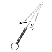 Серебристо-чёрные зажимы для сосков с кольцом для пениса TOYFA Metal - ToyFa - купить с доставкой в Волгограде