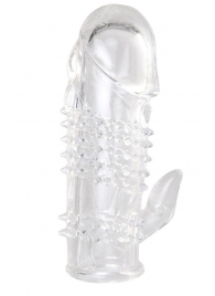 Прозрачная гелевая насадка с шипами и клиторальным отростком - 13 см. - Toyfa Basic - в Волгограде купить с доставкой
