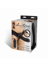 Чёрный полый страпон с вибрацией Unisex Vibrating Hollow Strap-On - 14 см. - Lux Fetish - купить с доставкой в Волгограде