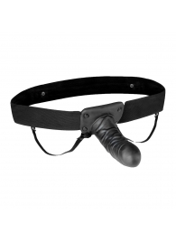 Чёрный полый страпон с вибрацией Unisex Vibrating Hollow Strap-On - 14 см. - Lux Fetish - купить с доставкой в Волгограде