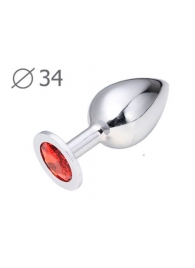 Коническая серебристая анальная втулка с красным кристаллом - 8,2 см. - Anal Jewelry Plug - купить с доставкой в Волгограде