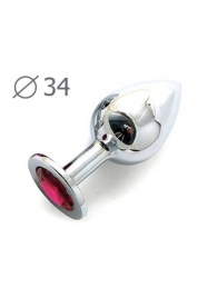 Коническая серебристая анальная втулка с малиновым кристаллом - 8,2 см. - Anal Jewelry Plug - купить с доставкой в Волгограде
