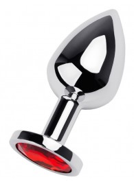 Серебристая коническая анальная пробка с красным кристаллом - 8 см. - ToyFa - купить с доставкой в Волгограде