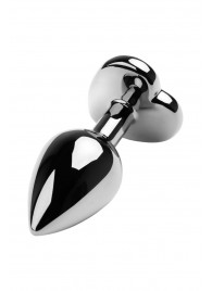 Серебристая коническая анальная пробка с красным кристаллом-сердечком - 7 см. - ToyFa - купить с доставкой в Волгограде