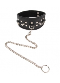 Черный ошейник с шипами и металлическим поводком-цепочкой - Notabu - купить с доставкой в Волгограде
