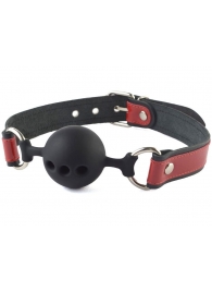 Кляп-шар на черно-красных кожаных ремешках - Sitabella - купить с доставкой в Волгограде