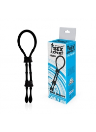 Черное силиконовое эрекционное кольцо-лассо с двумя утяжками - Sex Expert - в Волгограде купить с доставкой