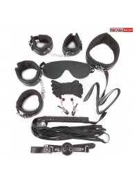 Большой игровой набор БДСМ: наручники, оковы, маска, кляп, плеть, ошейник с поводком, верёвка, зажимы для сосков - Notabu - купить с доставкой в Волгограде