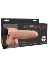 Телесный перезаряжаемый вибрострапон 7  Hollow Rechargeable Strap-on with Balls - 20,3 см. - Pipedream - купить с доставкой в Волгограде