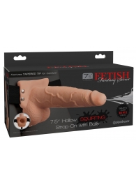 Телесный полый страпон с имитацией эякуляции 7.5  Hollow Squirting Strap-On with Balls Flesh - 21,6 см. - Pipedream - купить с доставкой в Волгограде