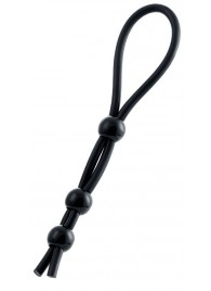 Черное лассо на пенис с тремя бусинами - A-toys - в Волгограде купить с доставкой