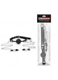 Черный кляп-шарик с зажимами на соски на металлической цепочке - Notabu - купить с доставкой в Волгограде