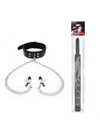 Черный ошейник с зажимами на соски на цепочке - Notabu - купить с доставкой в Волгограде