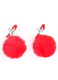 Зажимы для сосков с красным пушком - Notabu - купить с доставкой в Волгограде