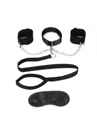 Чёрный ошейник с наручниками и поводком Collar Cuffs   Leash Set - Lux Fetish - купить с доставкой в Волгограде