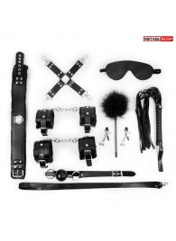 Большой набор БДСМ в черном цвете: маска, кляп, зажимы, плётка, ошейник, наручники, оковы, щекоталка, фиксатор - Notabu - купить с доставкой в Волгограде