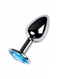 Серебристая конусовидная анальная пробка с голубым кристаллом - 7 см. - ToyFa - купить с доставкой в Волгограде