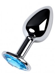 Серебристая конусовидная анальная пробка с голубым кристаллом - 7 см. - ToyFa - купить с доставкой в Волгограде