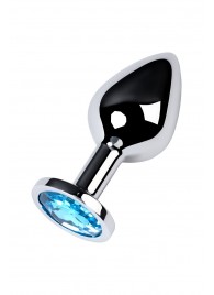 Серебристая конусовидная анальная пробка с голубым кристаллом - 8 см. - ToyFa - купить с доставкой в Волгограде