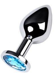 Серебристая конусовидная анальная пробка с голубым кристаллом - 8 см. - ToyFa - купить с доставкой в Волгограде