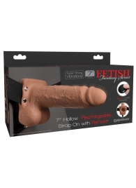 Кофейный перезаряжаемый вибрострапон 7  Hollow Rechargeable Strap-on with Balls - 20,3 см. - Pipedream - купить с доставкой в Волгограде