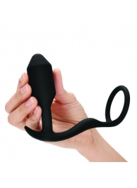 Черное эрекционное кольцо с анальным плагом Snug   Tug - b-Vibe - в Волгограде купить с доставкой