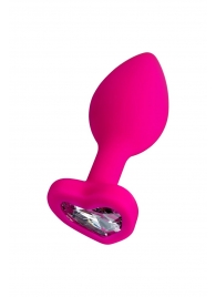 Розовая анальная втулка Diamond Heart с прозрачным кристаллом - 7 см. - ToyFa - купить с доставкой в Волгограде