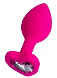 Розовая анальная втулка Diamond Heart с прозрачным кристаллом - 7 см. - ToyFa - купить с доставкой в Волгограде
