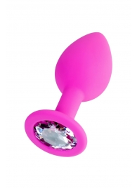 Розовая анальная втулка Brilliant с прозрачным кристаллом - 7 см. - ToyFa - купить с доставкой в Волгограде