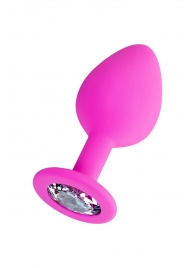 Розовая анальная втулка Brilliant с прозрачным кристаллом - 8 см. - ToyFa - купить с доставкой в Волгограде