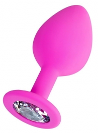 Розовая анальная втулка Brilliant с прозрачным кристаллом - 8 см. - ToyFa - купить с доставкой в Волгограде