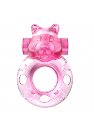 Розовое эрекционное виброкольцо на пенис Pink Bear - Baile - в Волгограде купить с доставкой