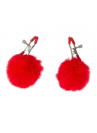 Зажимы на соски Angelic с красными меховыми шариками - Lola Games - купить с доставкой в Волгограде