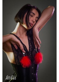 Зажимы на соски с красным пухом Euphoric - Lola Games - купить с доставкой в Волгограде