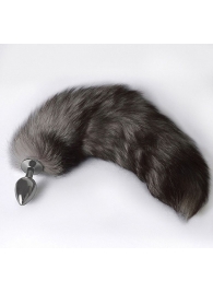 Серебристая коническая анальная пробка с пушистым хвостиком - Sitabella - купить с доставкой в Волгограде