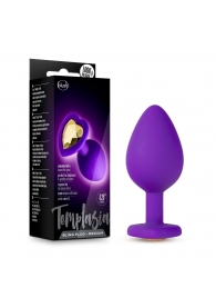 Фиолетовая анальная пробка Bling Plug Medium с золотистым стразом - 8,3 см. - Blush Novelties - купить с доставкой в Волгограде
