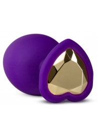 Фиолетовая анальная пробка Bling Plug Large с золотистым стразом - 9,5 см. - Blush Novelties - купить с доставкой в Волгограде
